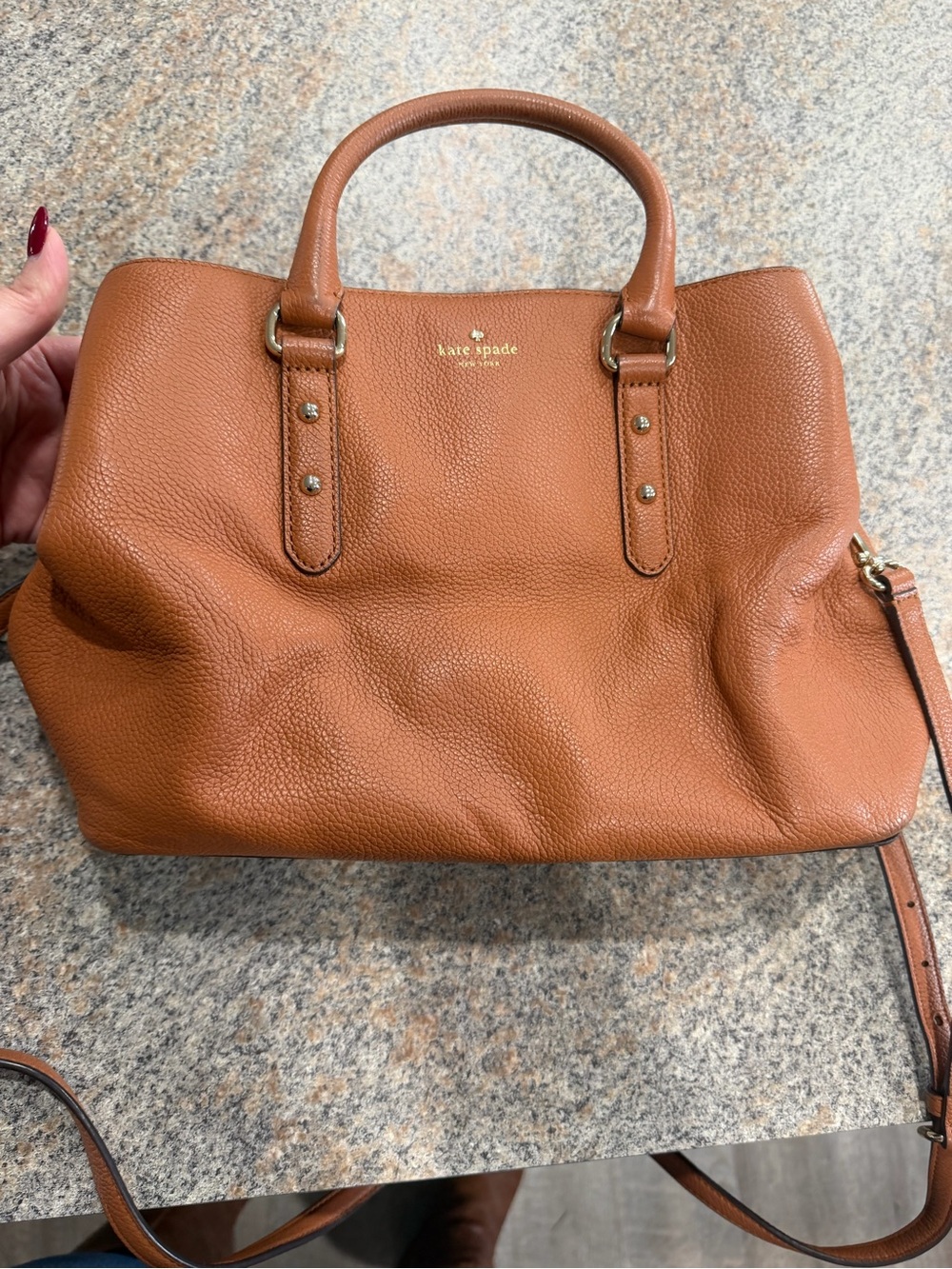 kate spade Pebbled Leather Satchel in Cognac Brown